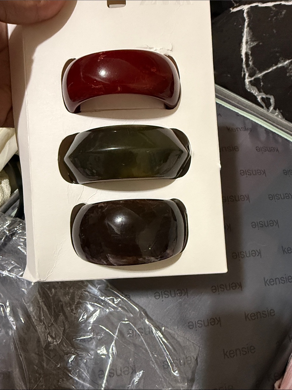 Zara Trio Resin Cuff Bracelets in Burgundy, Olive, and Dark Brown